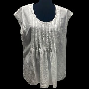 Coldwater Creek White Pleated Cap Sleeve Blouse